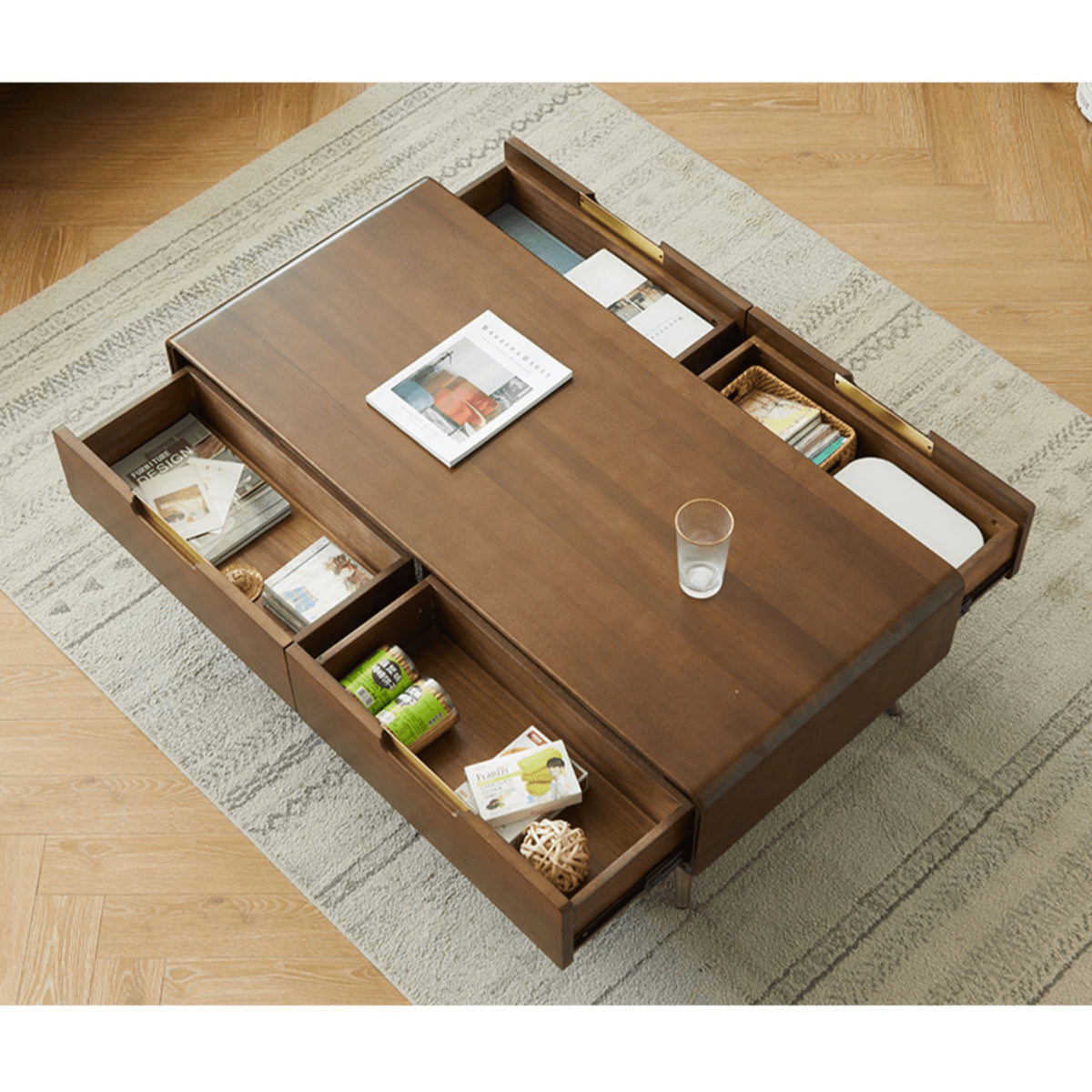 Elegant Brown Tung Wood Tea Table with Metal Accents hym-490