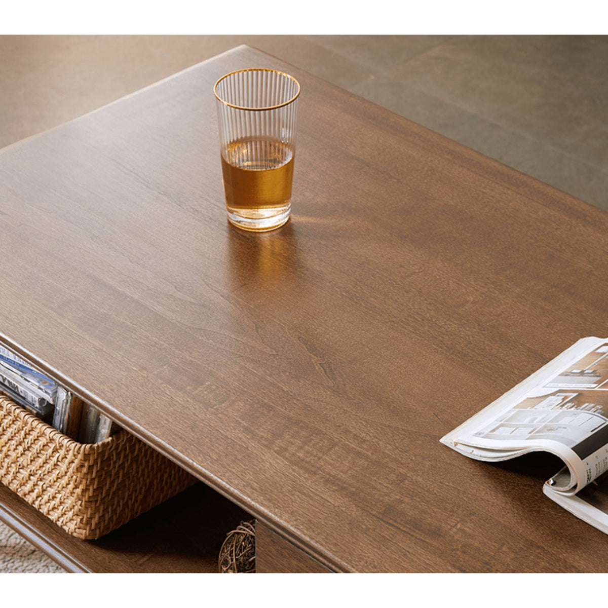 Elegant Brown Tung Wood Tea Table with Metal Accents hym-490