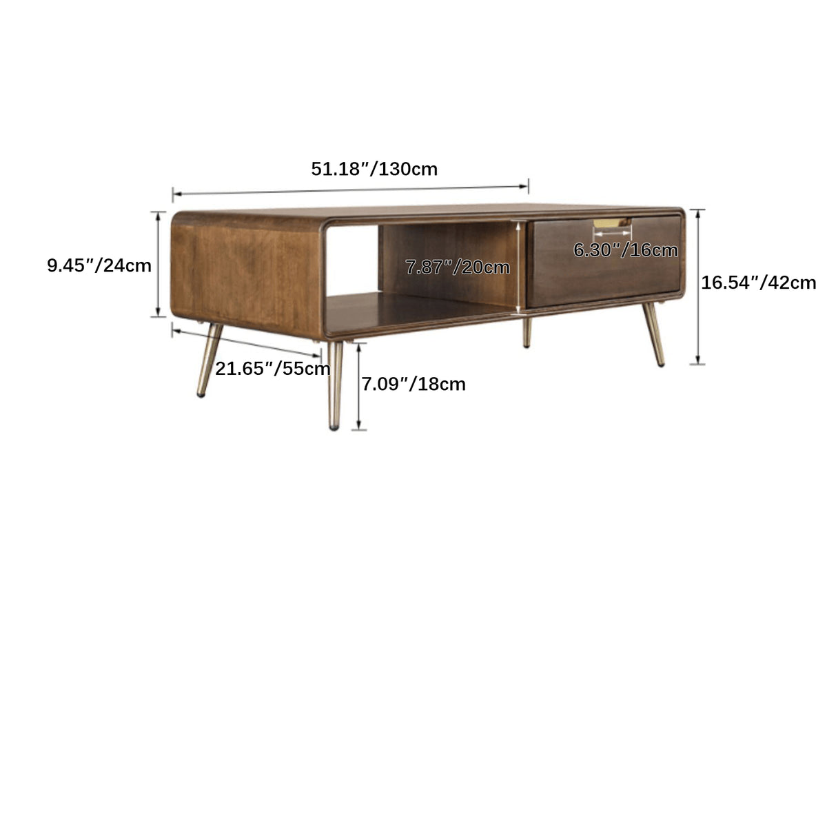 Elegant Brown Tung Wood Tea Table with Metal Accents hym-490