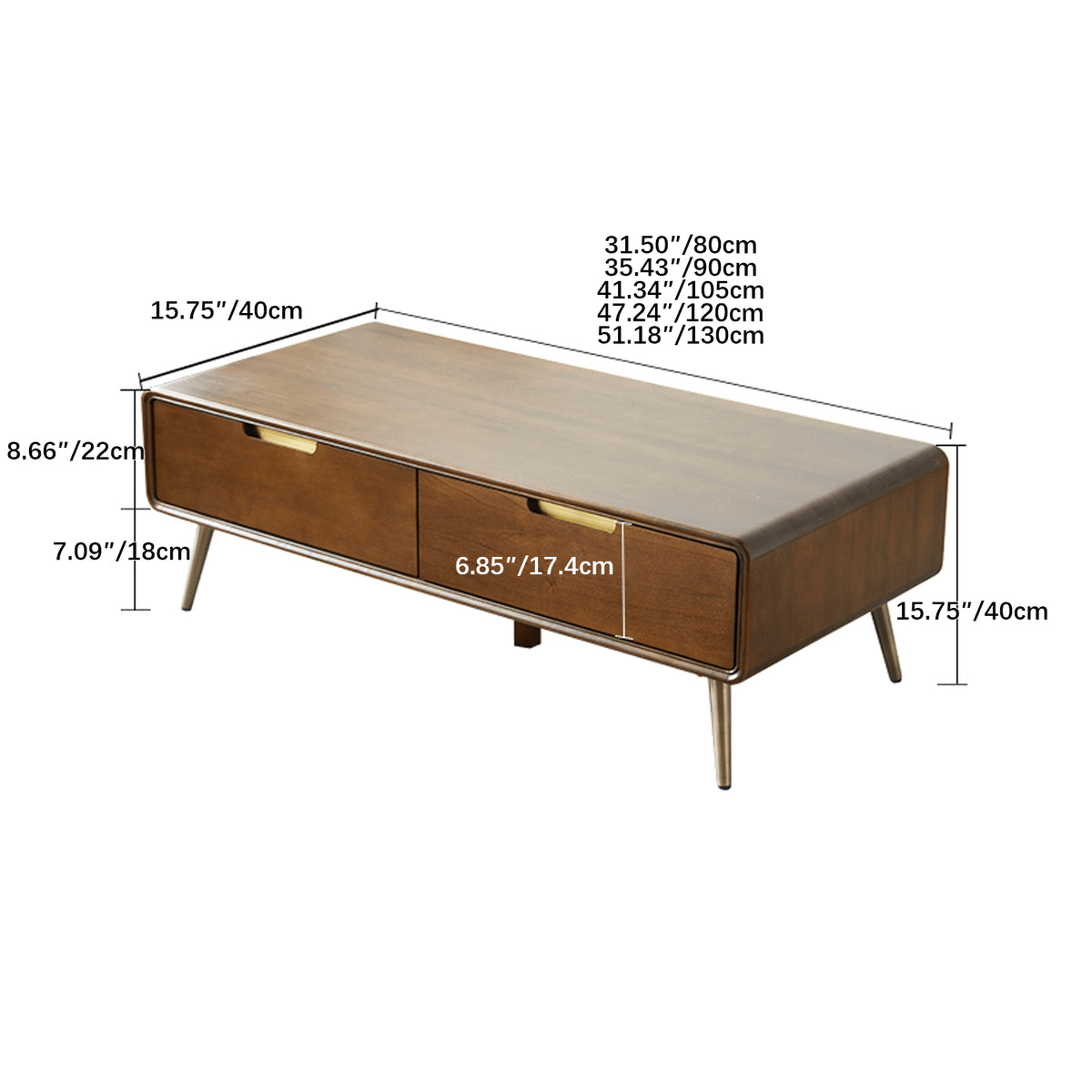 Elegant Brown Tung Wood Tea Table with Metal Accents hym-490