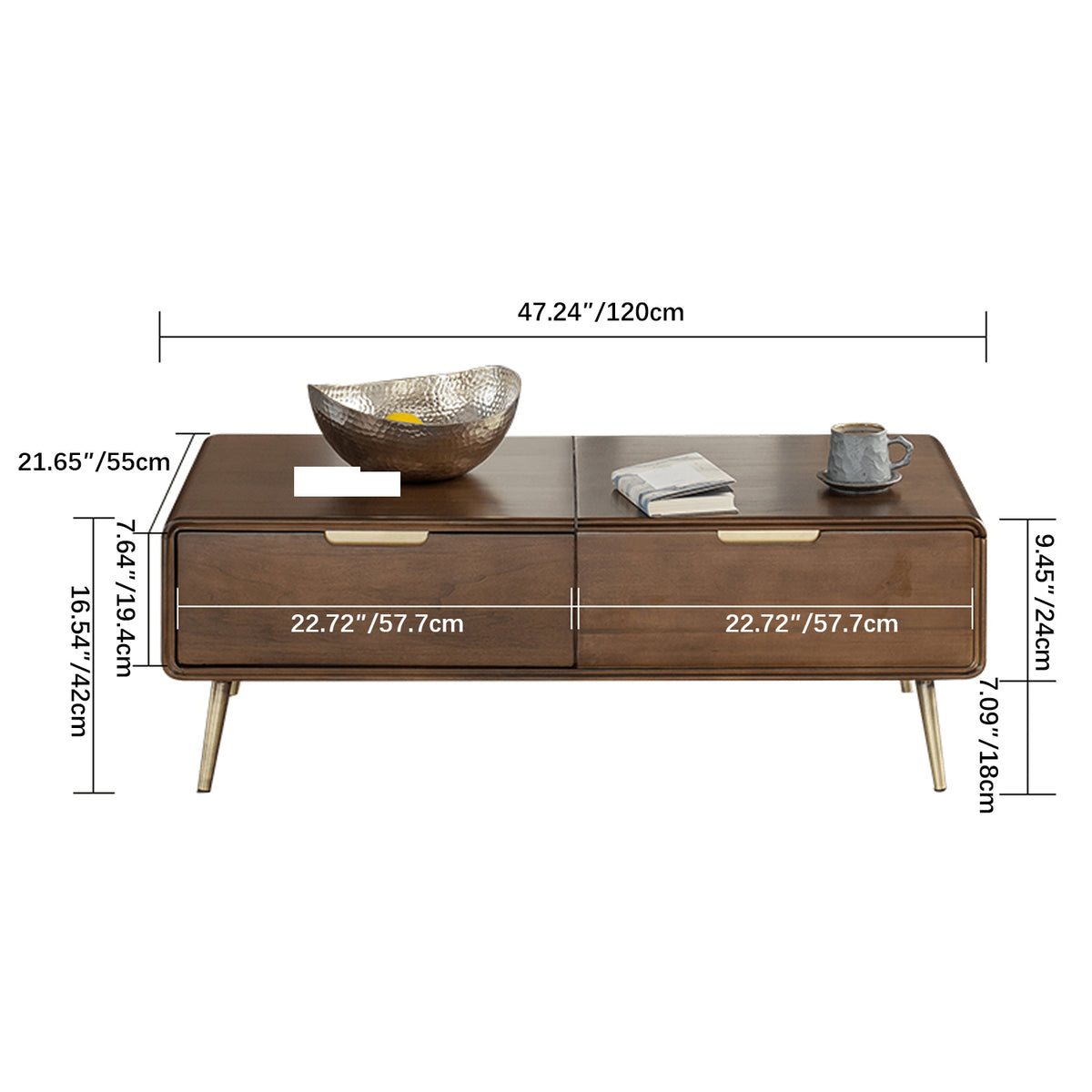 Elegant Brown Tung Wood Tea Table with Metal Accents hym-490