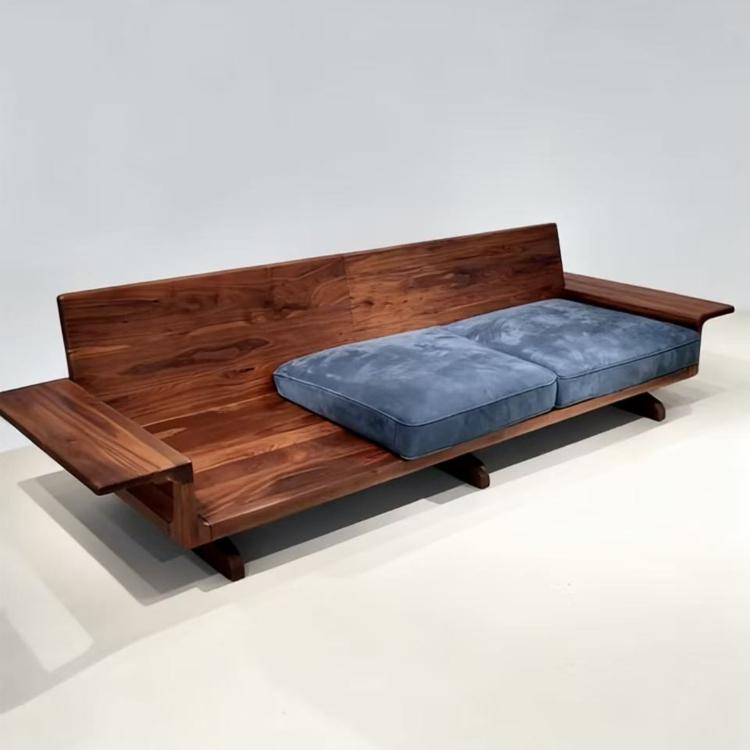 Mid-Century Modern Black Walnut Solid Wood Fabric Sofa, Straight-Line Luxury Living Room Couch hz-0203-38