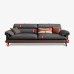 Modern Pine Wood Sofa with Black, Light Brown, Beige & Orange Faux Leather and Cotton Down Cushions hzh-1351