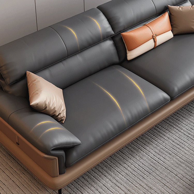 Modern Pine Wood Sofa with Black, Light Brown, Beige & Orange Faux Leather and Cotton Down Cushions hzh-1351