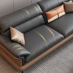 Modern Pine Wood Sofa with Black, Light Brown, Beige & Orange Faux Leather and Cotton Down Cushions hzh-1351