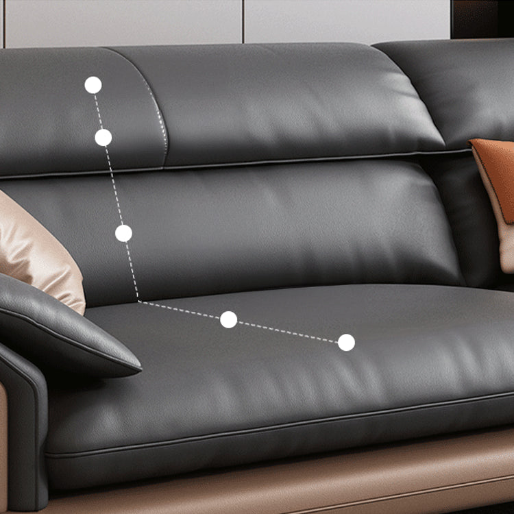 Modern Pine Wood Sofa with Black, Light Brown, Beige & Orange Faux Leather and Cotton Down Cushions hzh-1351