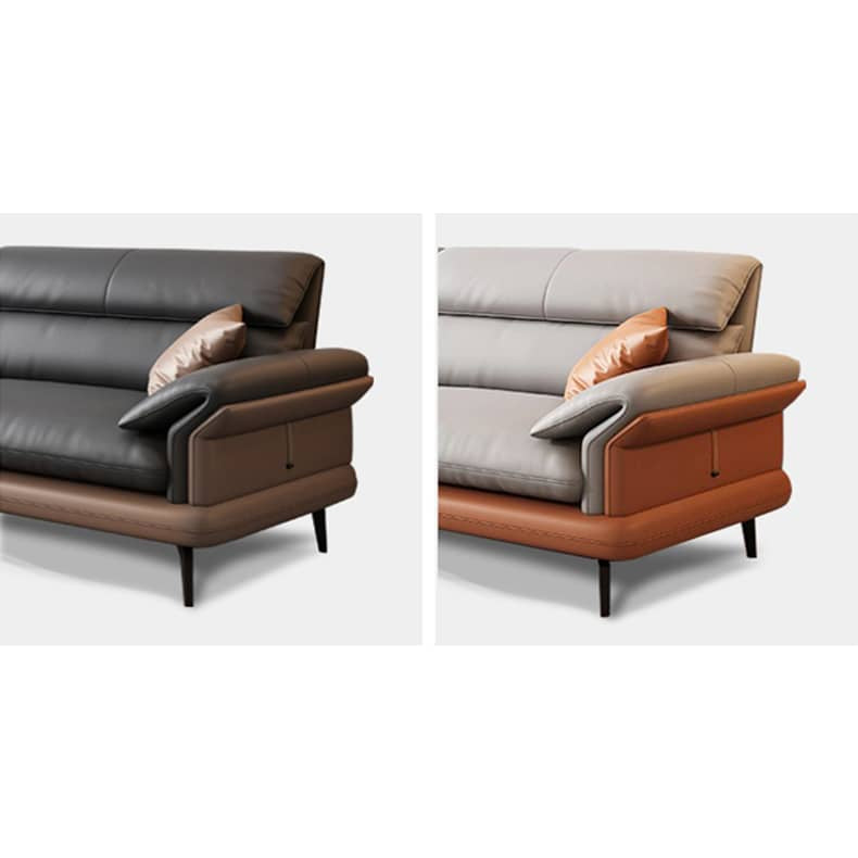 Modern Pine Wood Sofa with Black, Light Brown, Beige & Orange Faux Leather and Cotton Down Cushions hzh-1351