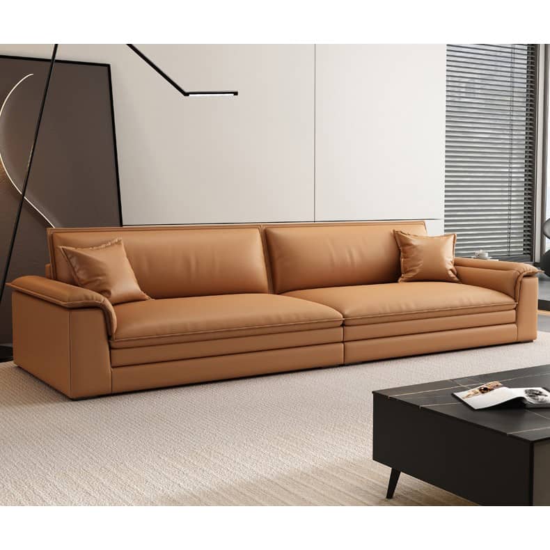 Modern Orange Sofa with Pine Wood Frame, Cotton Down Cushions, and Faux Leather Accents hzh-1353