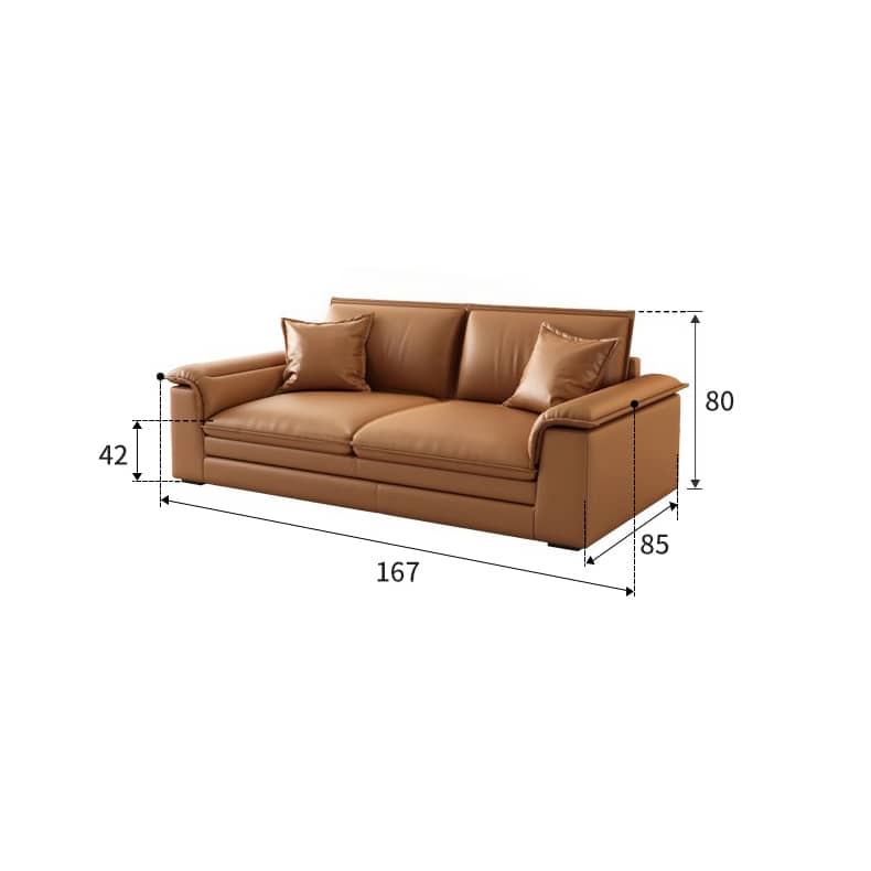 Modern Orange Sofa with Pine Wood Frame, Cotton Down Cushions, and Faux Leather Accents hzh-1353