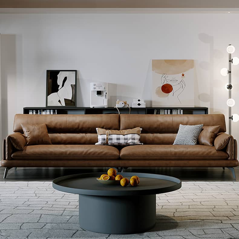 Luxurious Brown Sofa with Pine Wood Frame and Faux Leather Accents hzh-1354