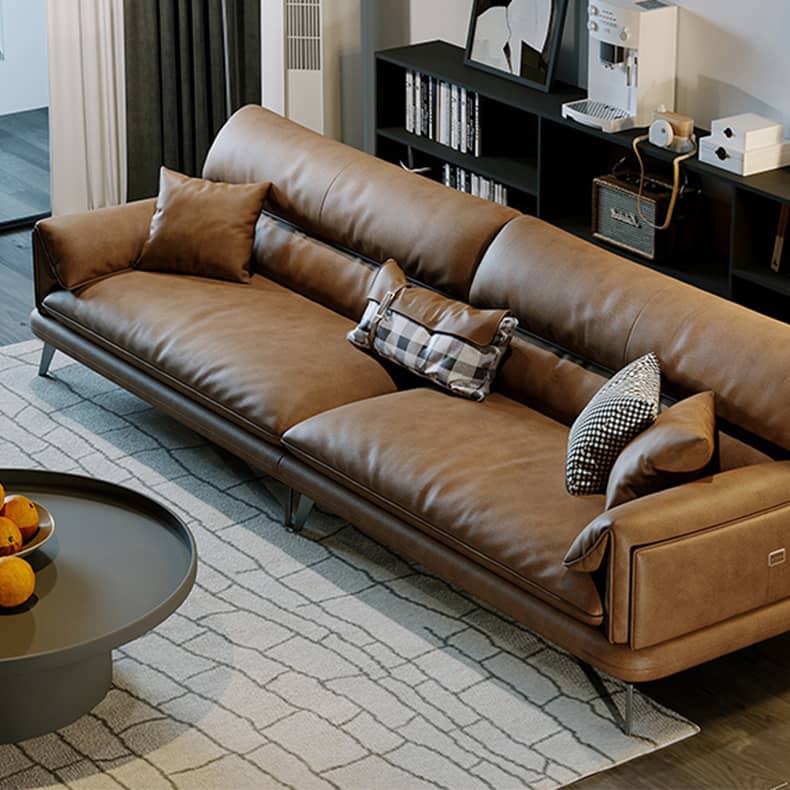 Luxurious Brown Sofa with Pine Wood Frame and Faux Leather Accents hzh-1354