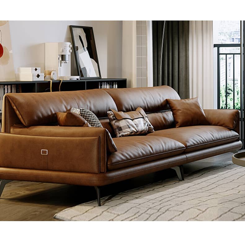 Luxurious Brown Sofa with Pine Wood Frame and Faux Leather Accents hzh-1354