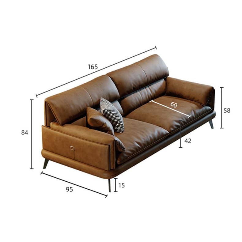 Luxurious Brown Sofa with Pine Wood Frame and Faux Leather Accents hzh-1354