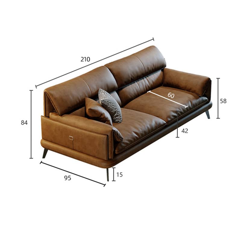 Luxurious Brown Sofa with Pine Wood Frame and Faux Leather Accents hzh-1354