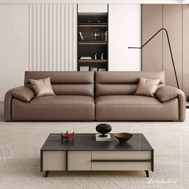 Luxurious Dark Brown Faux Leather Sofa with Sturdy Pine Wood Frame and Soft Cotton Finish hzh-1355