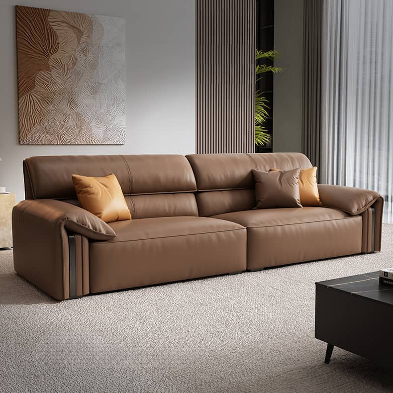 Premium Brown Sofa with Pine Wood Frame & Plush Cotton Down Faux Leather Finish hzh-1357