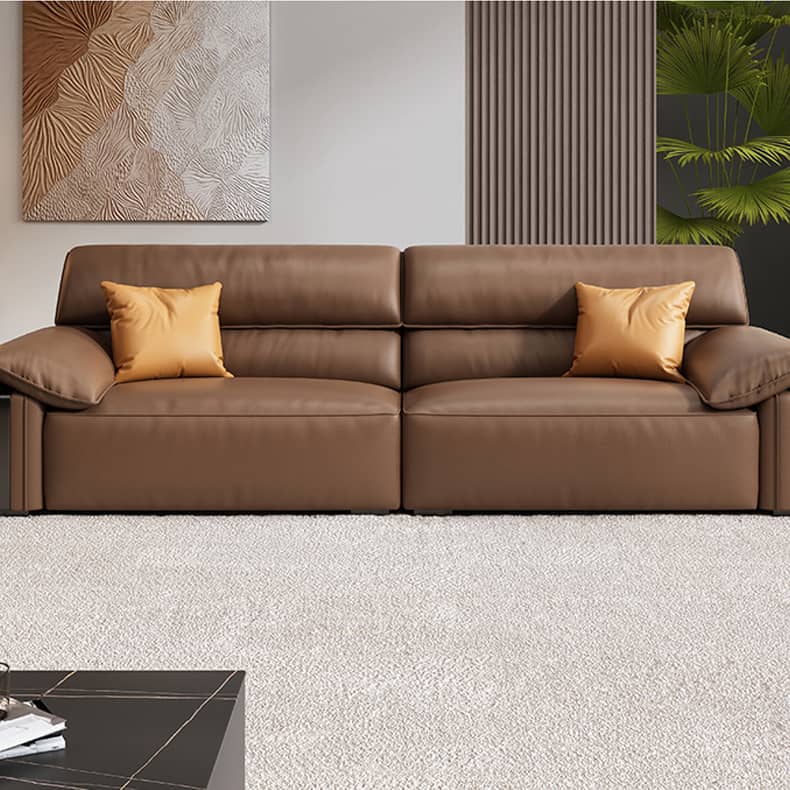 Premium Brown Sofa with Pine Wood Frame & Plush Cotton Down Faux Leather Finish hzh-1357