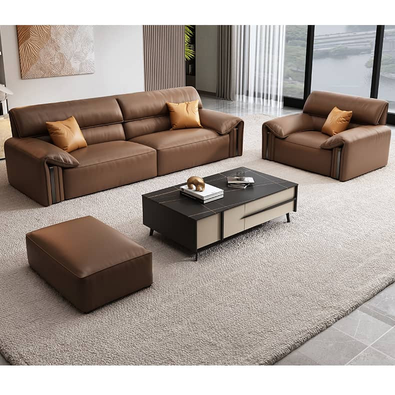 Premium Brown Sofa with Pine Wood Frame & Plush Cotton Down Faux Leather Finish hzh-1357