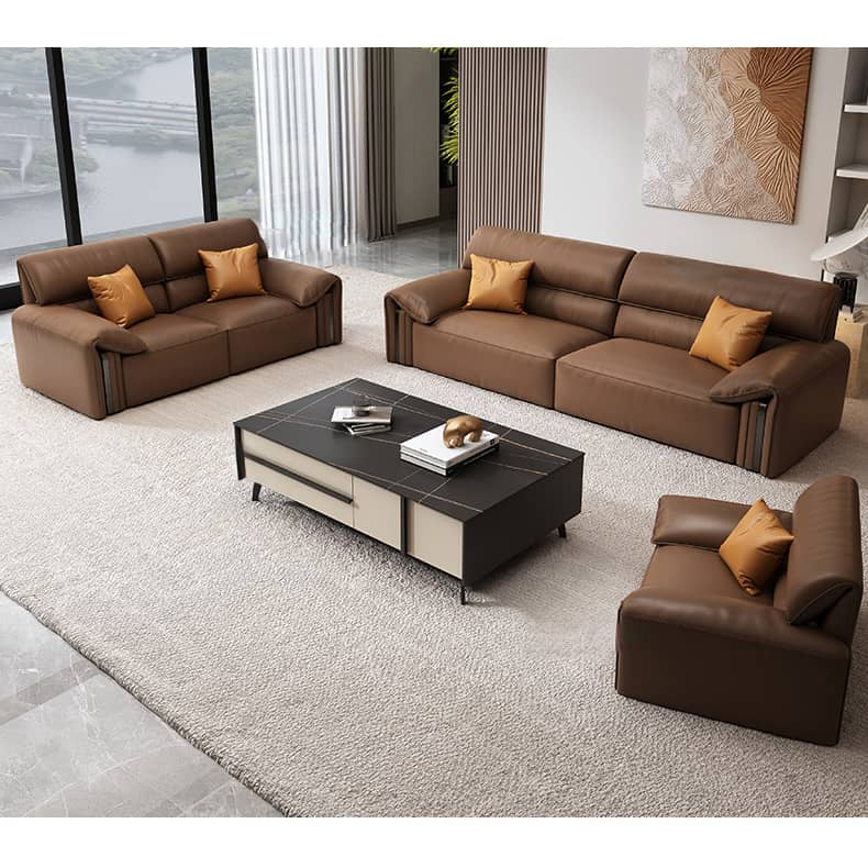 Premium Brown Sofa with Pine Wood Frame & Plush Cotton Down Faux Leather Finish hzh-1357