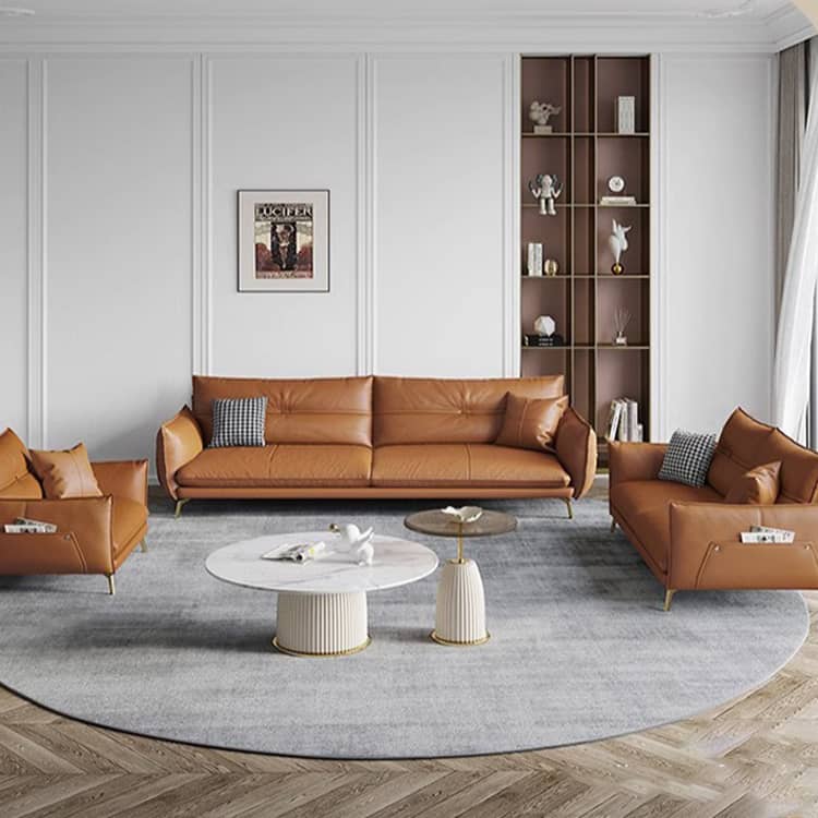 Stylish Sofa with Orange Cotton Upholstery and Pine Wood Frame Featuring Durable Faux Leather Accents hzh-1358