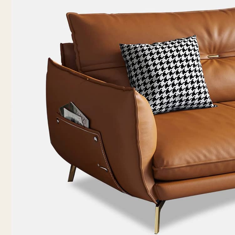 Stylish Sofa with Orange Cotton Upholstery and Pine Wood Frame Featuring Durable Faux Leather Accents hzh-1358