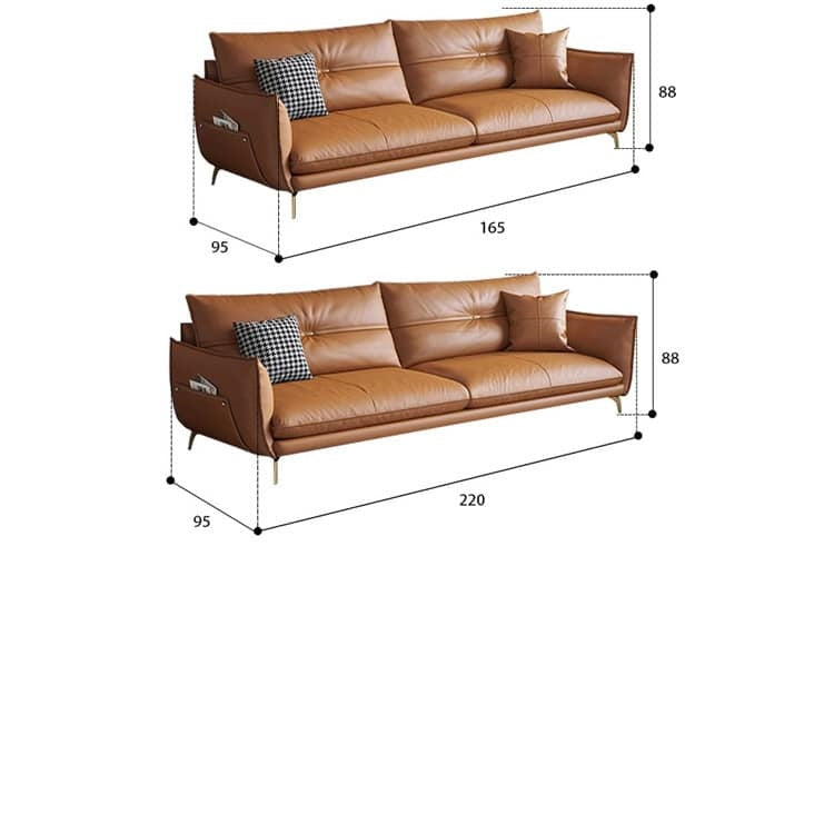 Stylish Sofa with Orange Cotton Upholstery and Pine Wood Frame Featuring Durable Faux Leather Accents hzh-1358