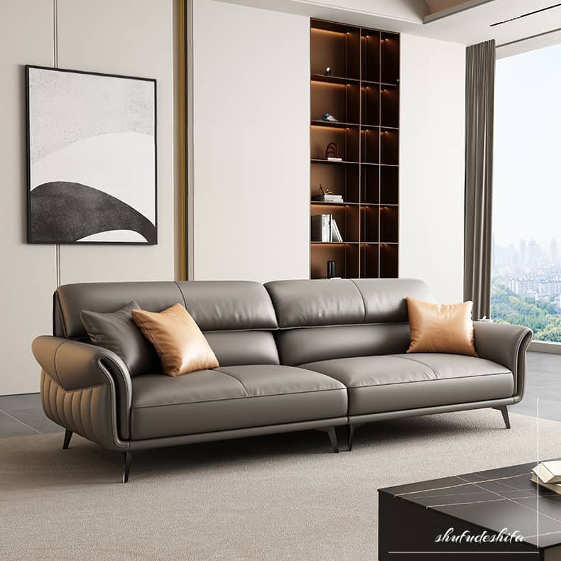 Stylish Gray Sofa with Durable Pine Wood Frame and Luxurious Faux Leather Accents hzh-1359