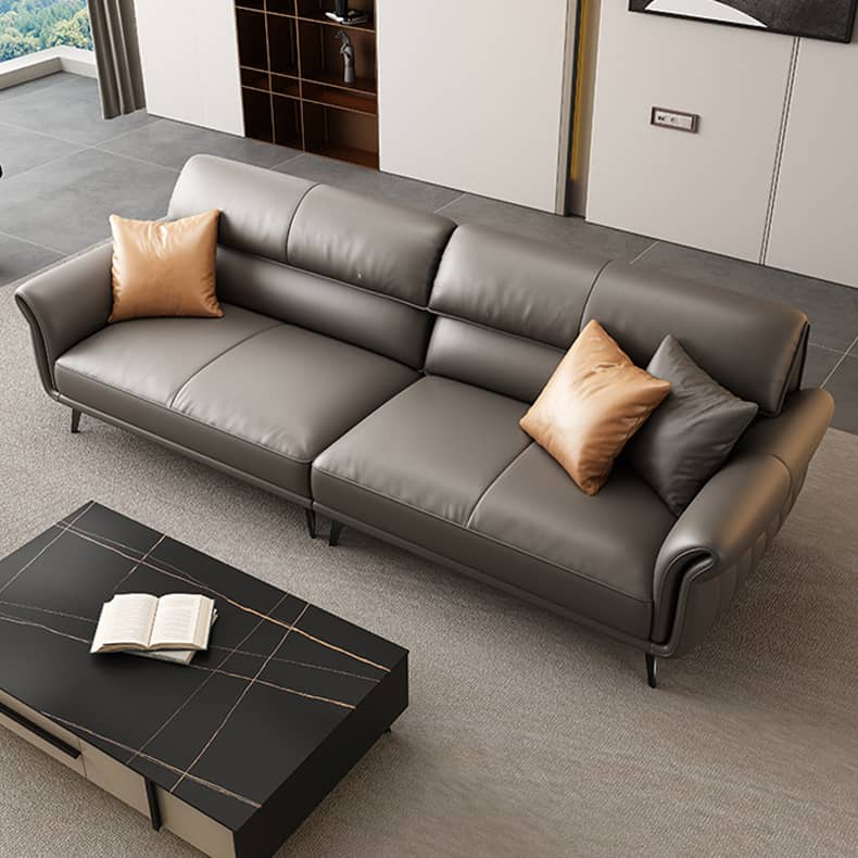 Stylish Gray Sofa with Durable Pine Wood Frame and Luxurious Faux Leather Accents hzh-1359