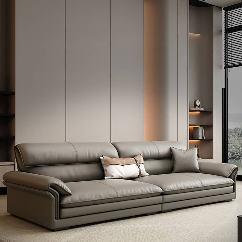 Stylish Gray Sofa with Pine Wood Frame and Faux Leather Accents - Comfortable Cotton Upholstery hzh-1360