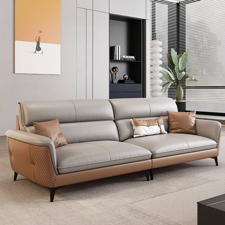 Stylish Sofa in Gray Khaki with Pine Wood Legs and Cotton Faux Leather Upholstery hzh-1363