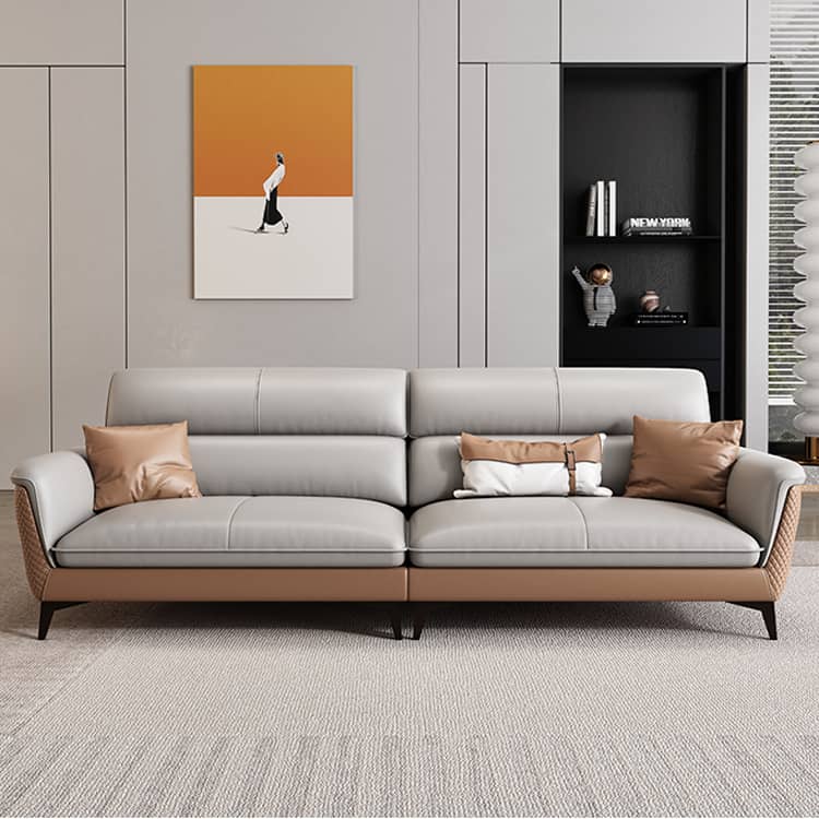 Stylish Sofa in Gray Khaki with Pine Wood Legs and Cotton Faux Leather Upholstery hzh-1363