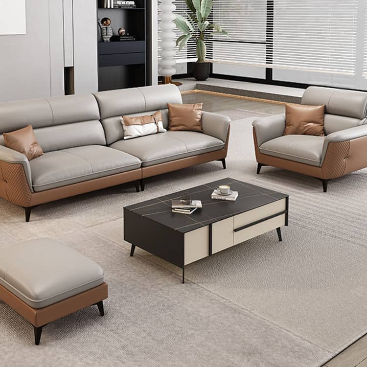 Stylish Sofa in Gray Khaki with Pine Wood Legs and Cotton Faux Leather Upholstery hzh-1363