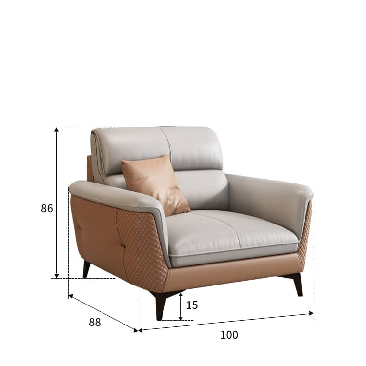 Stylish Sofa in Gray Khaki with Pine Wood Legs and Cotton Faux Leather Upholstery hzh-1363