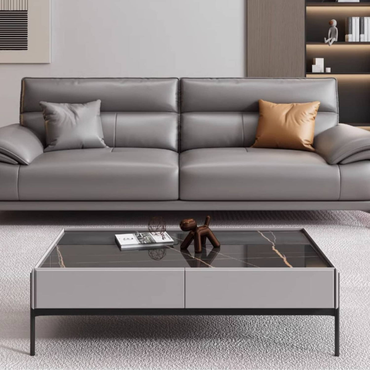 Luxury Gray Sofa with Pine Wood Frame - Cozy Cotton Down & Durable Faux Leather hzh-1365