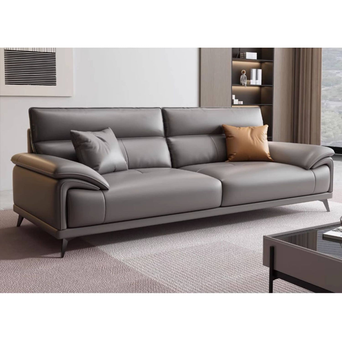 Luxury Gray Sofa with Pine Wood Frame - Cozy Cotton Down & Durable Faux Leather hzh-1365