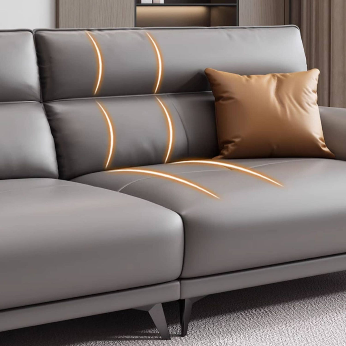 Luxury Gray Sofa with Pine Wood Frame - Cozy Cotton Down & Durable Faux Leather hzh-1365