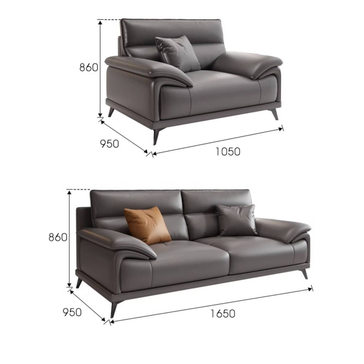 Luxury Gray Sofa with Pine Wood Frame - Cozy Cotton Down & Durable Faux Leather hzh-1365