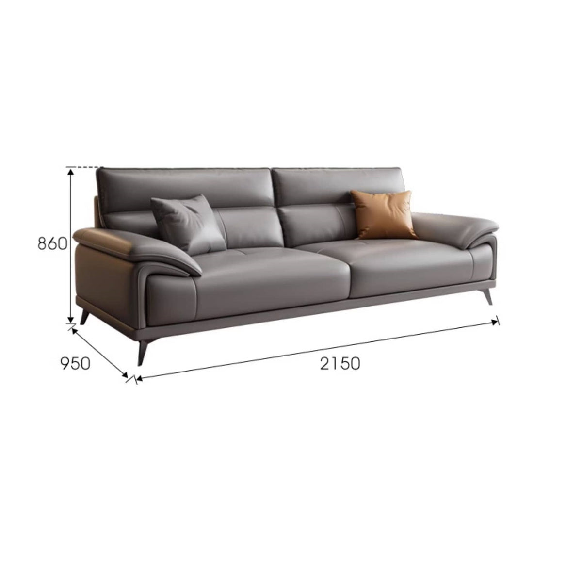 Luxury Gray Sofa with Pine Wood Frame - Cozy Cotton Down & Durable Faux Leather hzh-1365