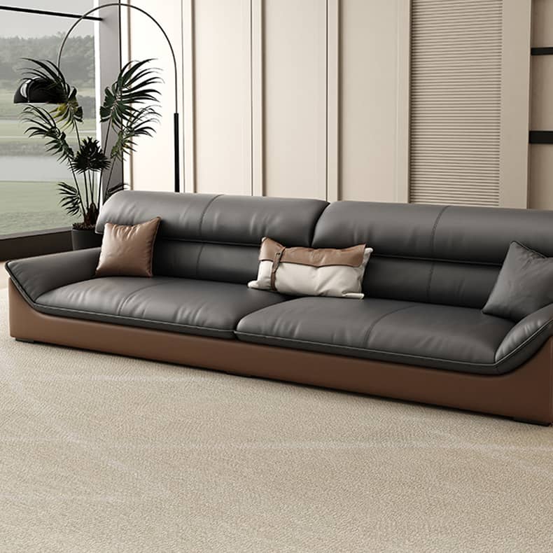 Elegant Dark Brown Sofa with Black Pine Wood Frame & Faux Leather Upholstery hzh-1366