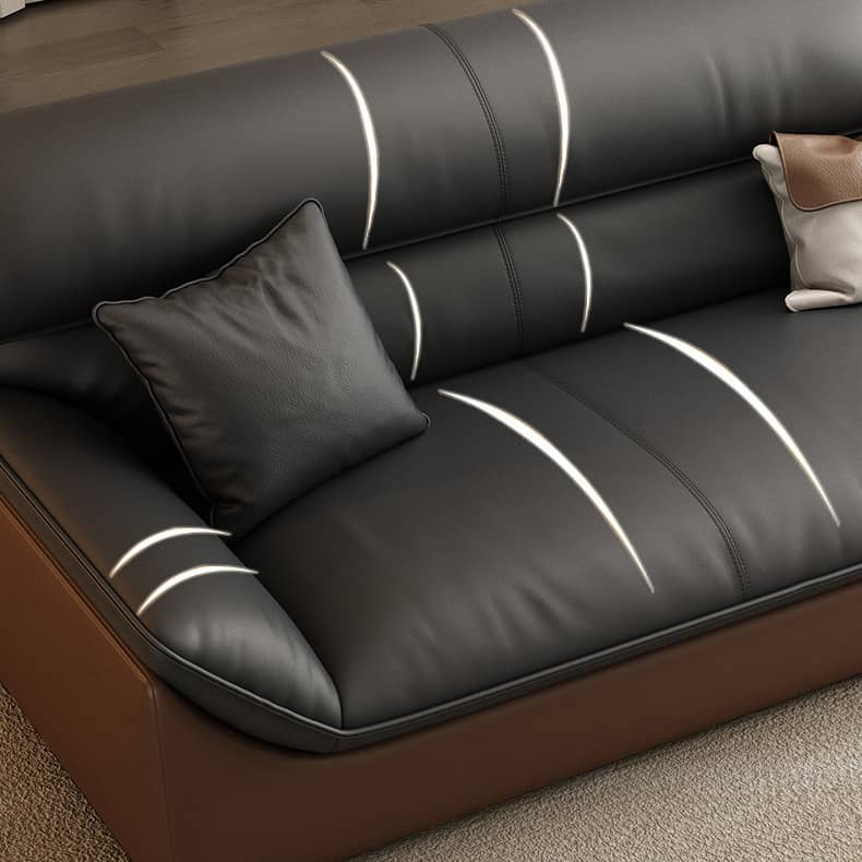 Elegant Dark Brown Sofa with Black Pine Wood Frame & Faux Leather Upholstery hzh-1366