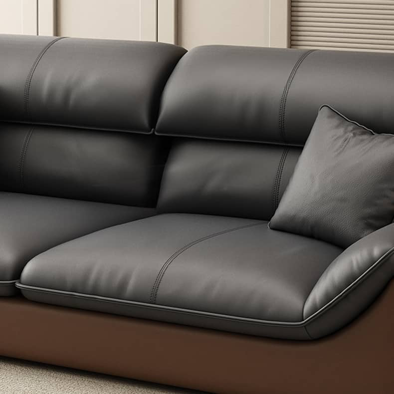 Elegant Dark Brown Sofa with Black Pine Wood Frame & Faux Leather Upholstery hzh-1366