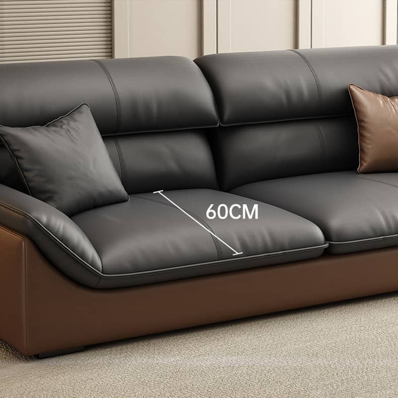 Elegant Dark Brown Sofa with Black Pine Wood Frame & Faux Leather Upholstery hzh-1366