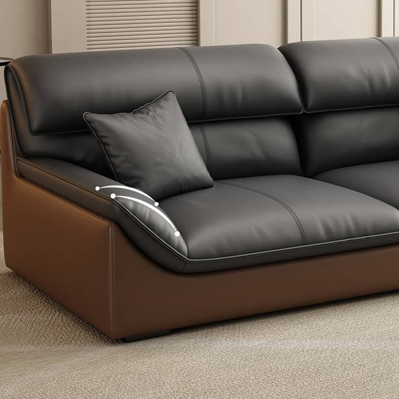 Elegant Dark Brown Sofa with Black Pine Wood Frame & Faux Leather Upholstery hzh-1366