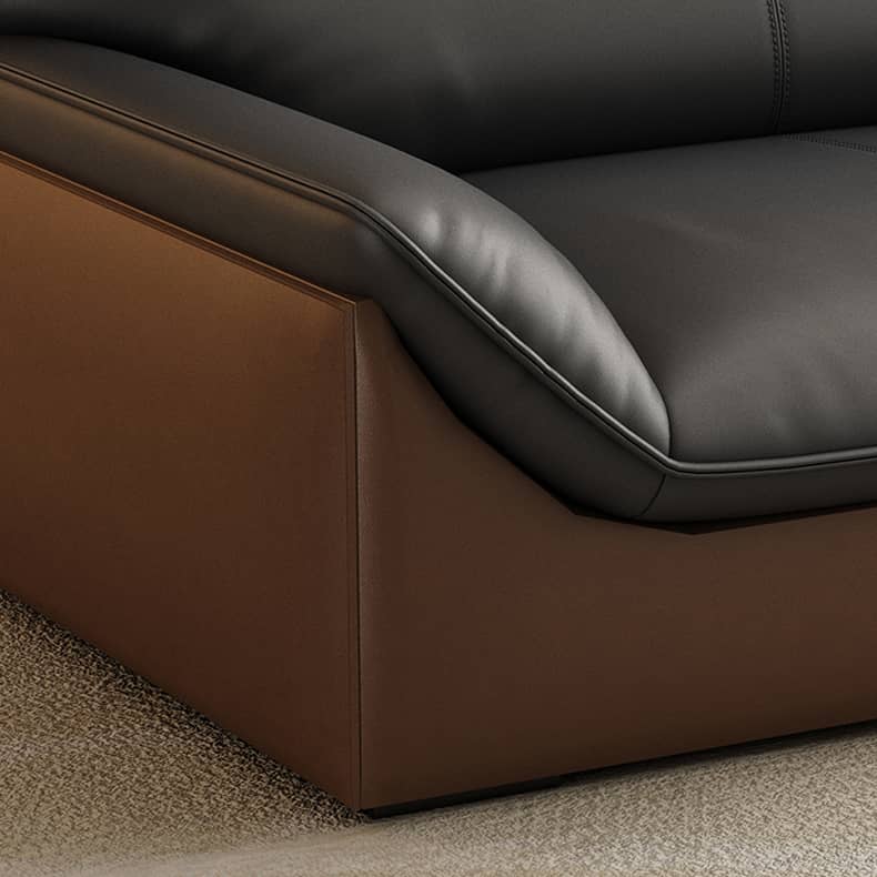 Elegant Dark Brown Sofa with Black Pine Wood Frame & Faux Leather Upholstery hzh-1366