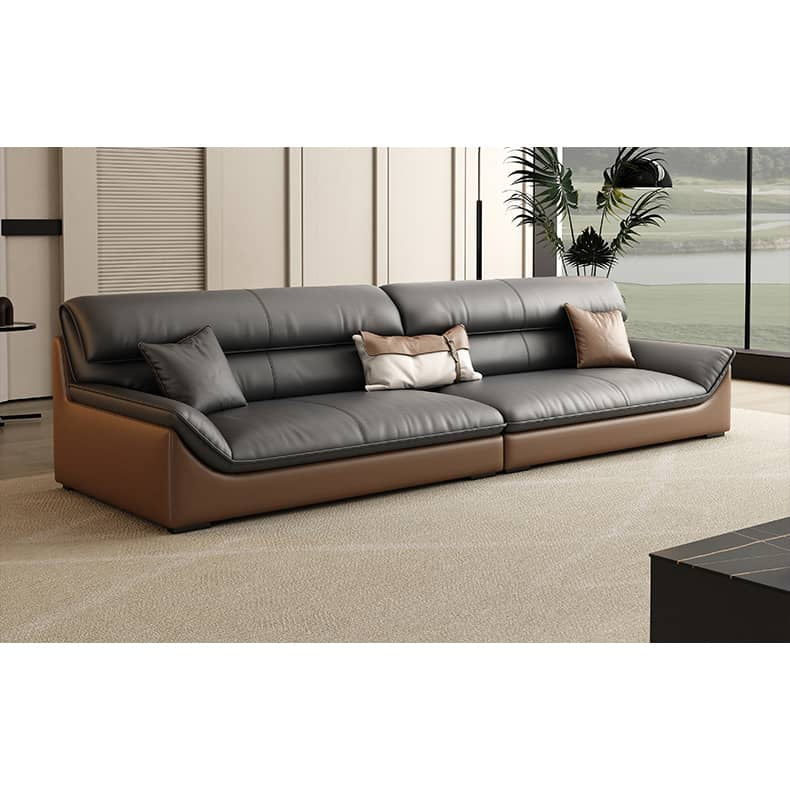 Elegant Dark Brown Sofa with Black Pine Wood Frame & Faux Leather Upholstery hzh-1366