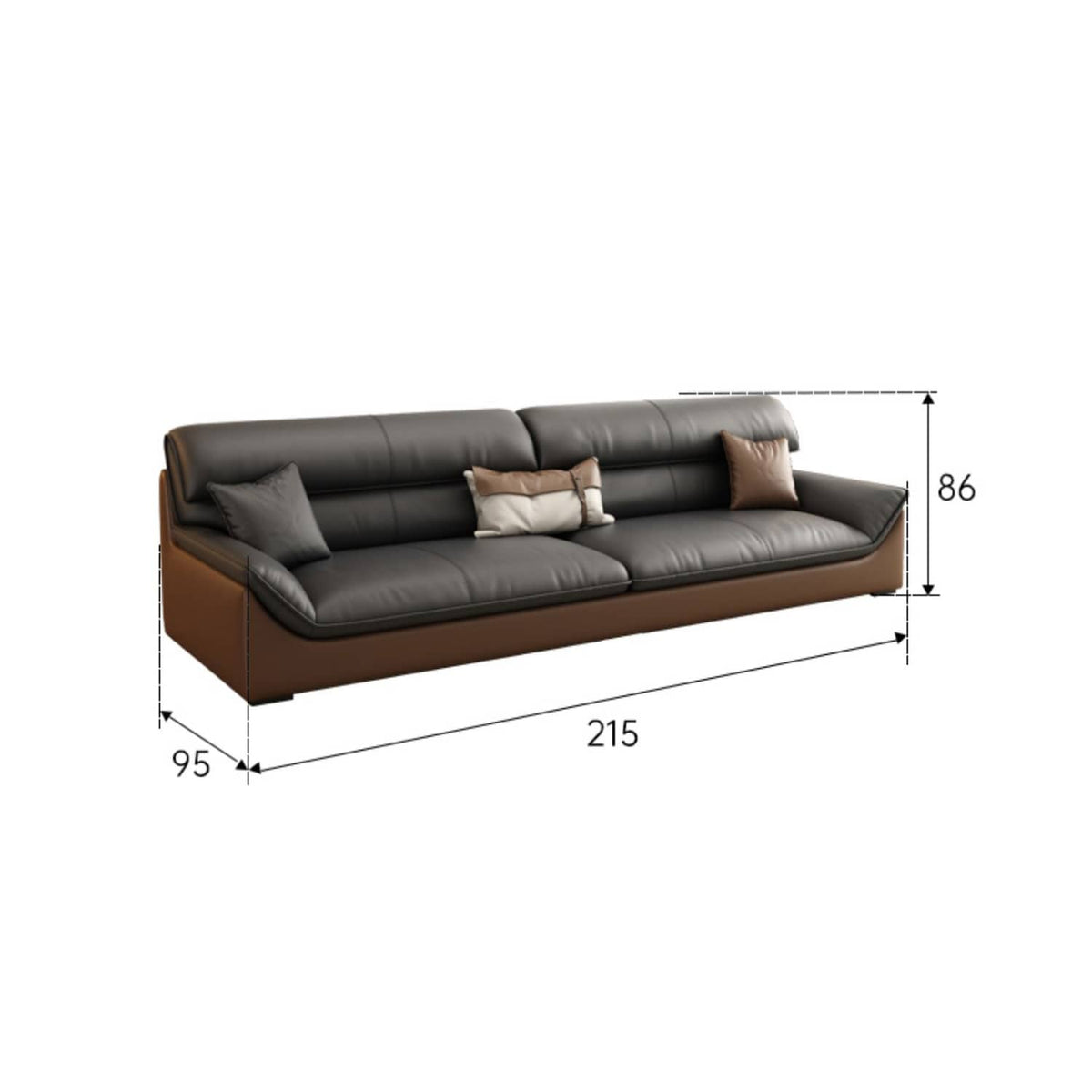 Elegant Dark Brown Sofa with Black Pine Wood Frame & Faux Leather Upholstery hzh-1366