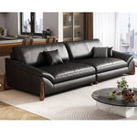 Stylish Black Pine Wood Sofa with Comfortable Goose Down and Faux Leather Finish hzh-1368