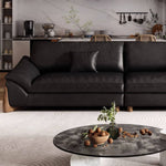 Stylish Black Pine Wood Sofa with Comfortable Goose Down and Faux Leather Finish hzh-1368