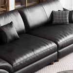 Stylish Black Pine Wood Sofa with Comfortable Goose Down and Faux Leather Finish hzh-1368