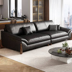 Stylish Black Pine Wood Sofa with Comfortable Goose Down and Faux Leather Finish hzh-1368